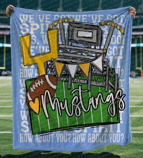 We've Got Spirit Football Blanket-Mustangs-Columbia Blue & Yellow Gold-Lovie T Designs