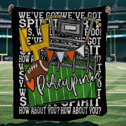 We've Got Spirit Football Blanket-Porcupines-Black & Orange-Lovie T Designs