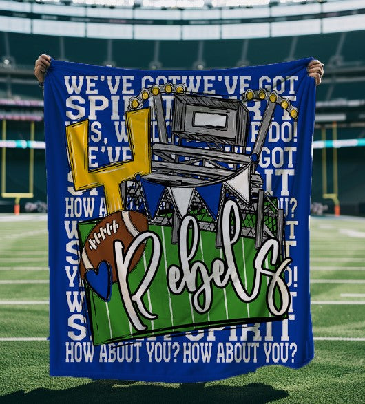 We've Got Spirit Football Blanket-Rebels-Royal Blue & White-Lovie T Designs