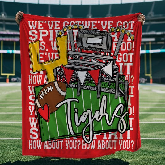 We've Got Spirit Football Blanket-Tigers-Red & White-Lovie T Designs