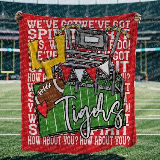 We've Got Spirit Football Blanket-Tigers-Red & White-Lovie T Designs