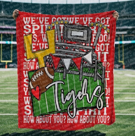 We've Got Spirit Football Blanket-Tigers-Red & White-Lovie T Designs