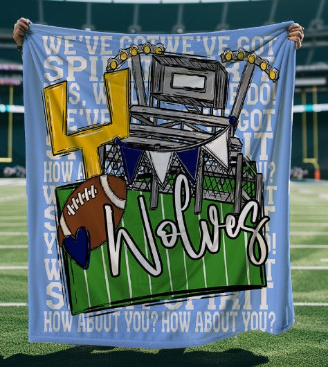 We've Got Spirit Football Blanket-Wolves-Carolina Blue & Navy-Lovie T Designs