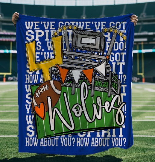 We've Got Spirit Football Blanket-Wolves-Royal Blue & Orange-Lovie T Designs