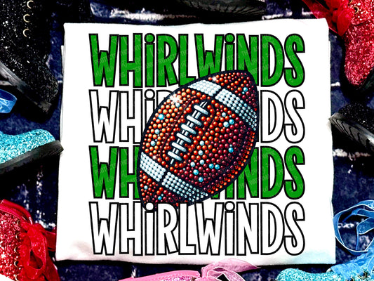 Whirlwinds Football Faux Rhinestones Kelly Green-Lovie T Designs