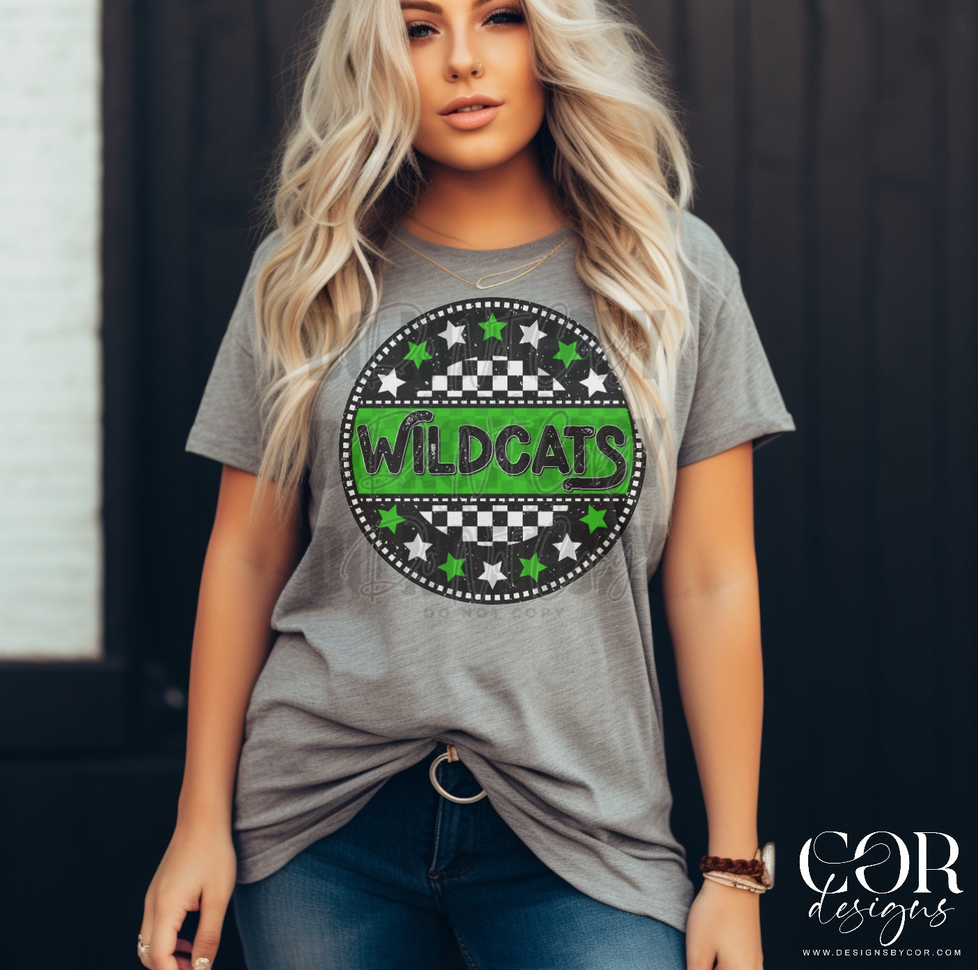 Wildcats Bright Green Checkered Stars Circle-Lovie T Designs