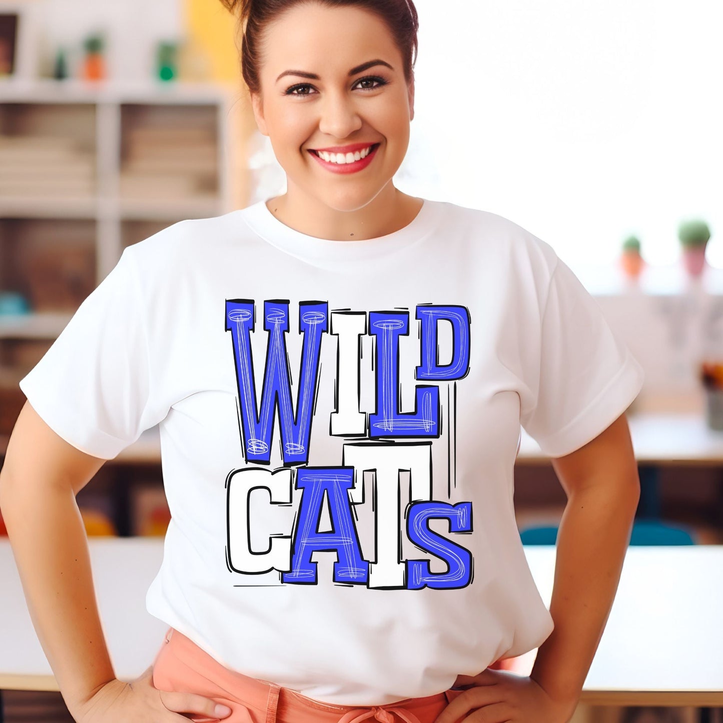 Wildcats Royal Blue and White Sporty Mascot - Sublimation Print-Lovie T Designs