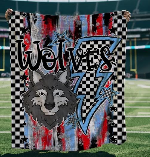 Wolves Bolt Blanket Columbia Blue and Red-Lovie T Designs