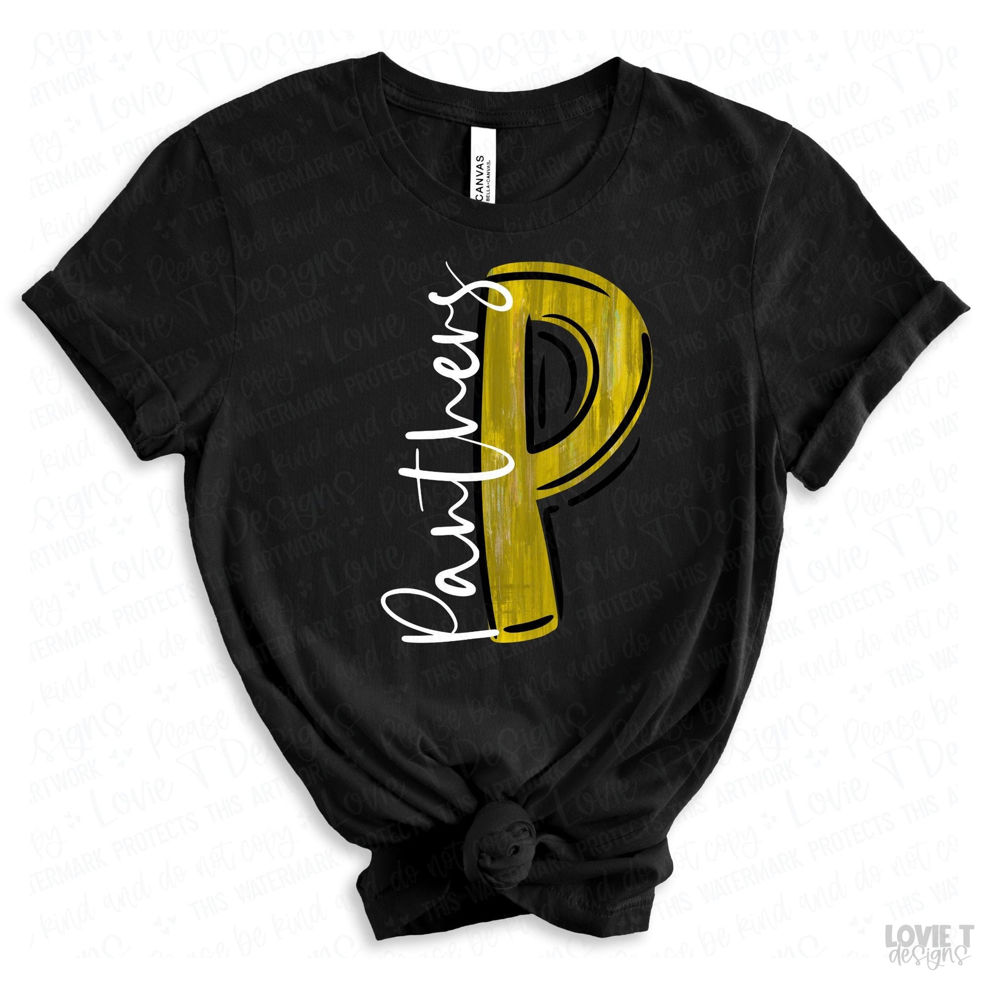 Yellow and Black P Panthers-Lovie T Designs