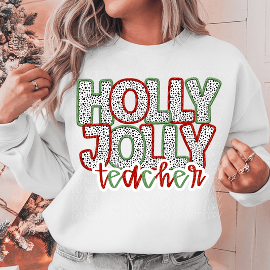 holly jolly teacher-[DTF Transfer]-Lovie T Designs